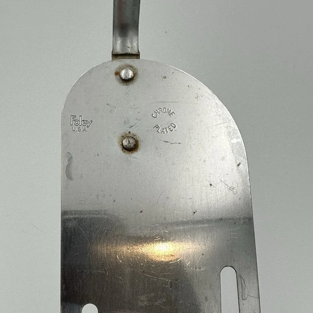 Vtg FOLEY USA Slotted Angled Spatula Chrome Black Plastic Handle Kitchen Utensil